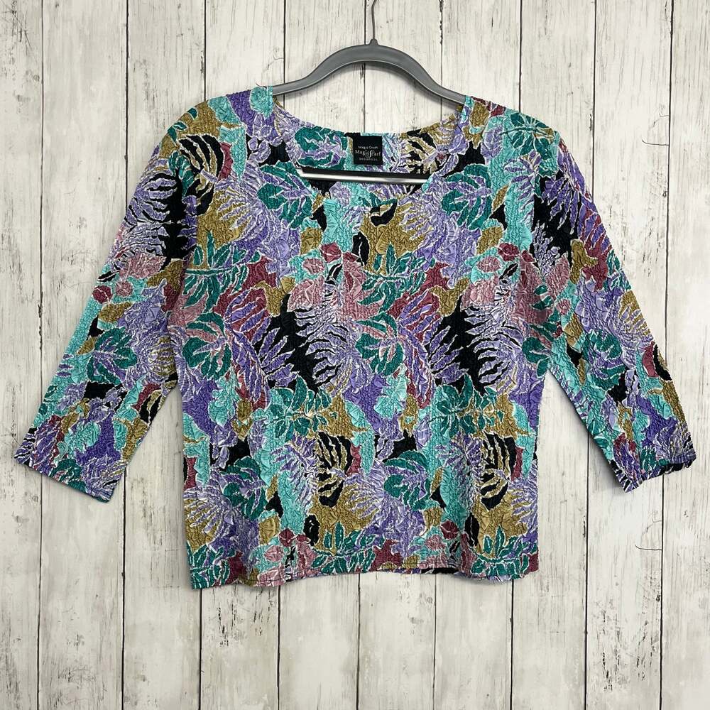 Magic Crush Magic Scarf Stretchy Crinkle 3/4 Sleeve Floral Artsy Blouse Y2K 90s